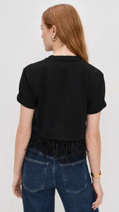 Cinq à Sept Short Sleeve Cropped Feather Tee Black | Thumbnail 3 Cinq à Sept Short Sleeve Cropped Feather Tee Black | Thumbnail 3