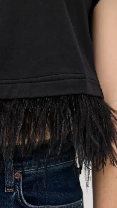 Cinq à Sept Short Sleeve Cropped Feather Tee Black | Thumbnail 6 Cinq à Sept Short Sleeve Cropped Feather Tee Black | Thumbnail 6