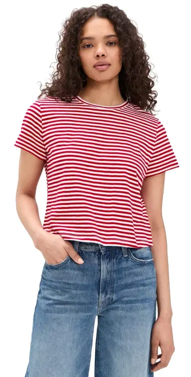 Madewell The Boxy Crop Tee in Soft Slub Festival Red | Thumbnail 1 Madewell The Boxy Crop Tee in Soft Slub Festival Red | Thumbnail 1