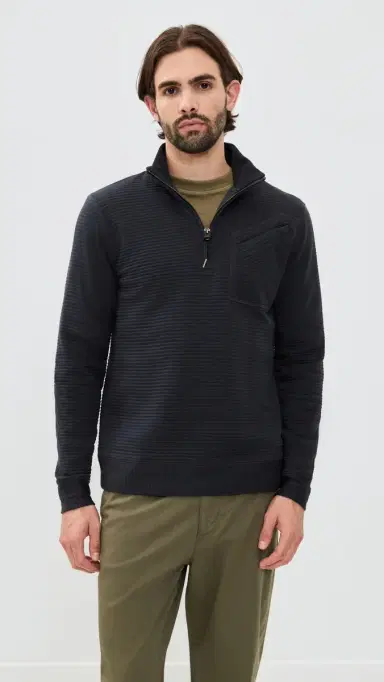Billy Reid Quilted Half Zip Sweatshirt Dark Navy | Thumbnail 2 Billy Reid Quilted Half Zip Sweatshirt Dark Navy | Thumbnail 2