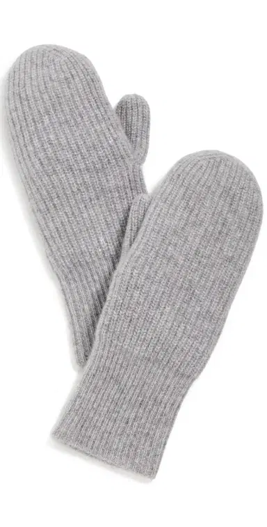 White + Warren Cashmere Ribbed Mittens Grey Heather One Size | Thumbnail 1 White + Warren Cashmere Ribbed Mittens Grey Heather One Size | Thumbnail 1