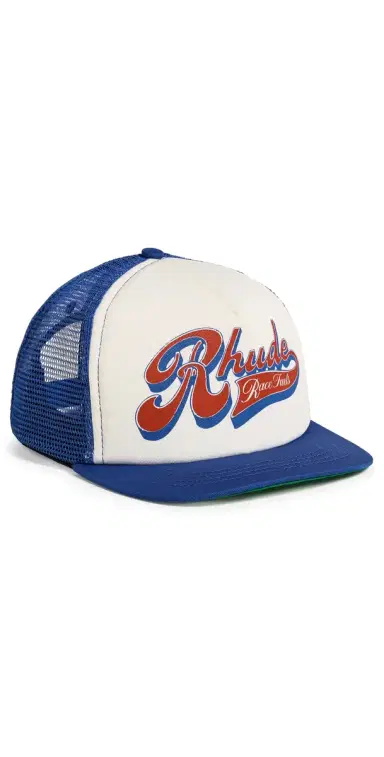 Rhude Pit Stop Trucker Cap White/Blue/Red One Size | Thumbnail 1 Rhude Pit Stop Trucker Cap White/Blue/Red One Size | Thumbnail 1