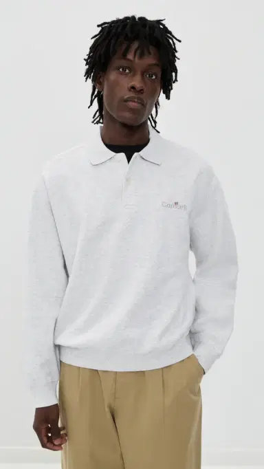 Carhartt WIP WIP Label Polo Sweatshirt Ash Heather | Thumbnail 2 Carhartt WIP WIP Label Polo Sweatshirt Ash Heather | Thumbnail 2