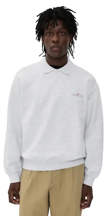Carhartt WIP WIP Label Polo Sweatshirt Ash Heather | Thumbnail 1 Carhartt WIP WIP Label Polo Sweatshirt Ash Heather | Thumbnail 1