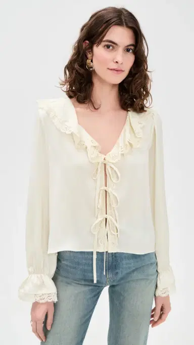 WAYF acey Tie Front Top Cream | Thumbnail 2 WAYF acey Tie Front Top Cream | Thumbnail 2
