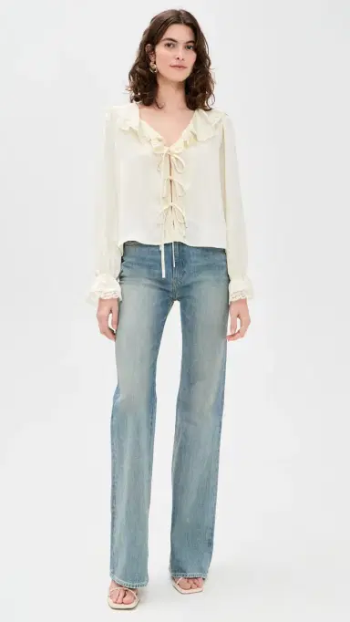 WAYF acey Tie Front Top Cream | Thumbnail 5 WAYF acey Tie Front Top Cream | Thumbnail 5