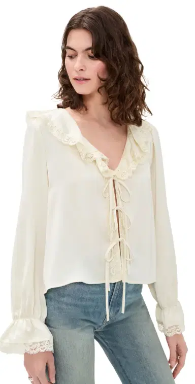 WAYF acey Tie Front Top Cream | Thumbnail 1 WAYF acey Tie Front Top Cream | Thumbnail 1