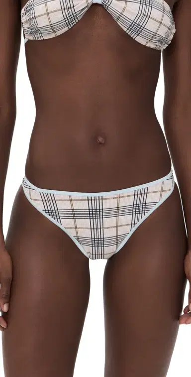 LIONESS Bella Bikini Bottoms Beige Plaid | Thumbnail 1 LIONESS Bella Bikini Bottoms Beige Plaid | Thumbnail 1