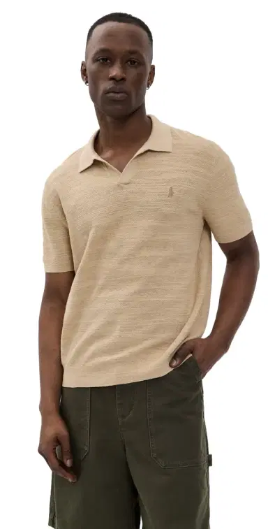 Polo Ralph Lauren Textured Cotton Polo Shirt Dune Tan/Deckwash White | Thumbnail 1 Polo Ralph Lauren Textured Cotton Polo Shirt Dune Tan/Deckwash White | Thumbnail 1
