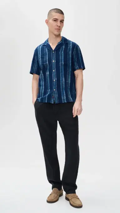 Faherty Short Sleeve Indigo Camp Shirt Northern Blue Indigo Stripe | Thumbnail 5 Faherty Short Sleeve Indigo Camp Shirt Northern Blue Indigo Stripe | Thumbnail 5