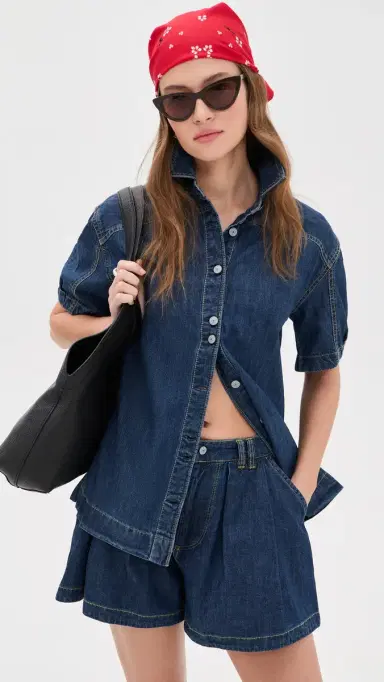 Free People Griselda Denim Button Down and Shorts Set Sea Dream Wash | Thumbnail 2 Free People Griselda Denim Button Down and Shorts Set Sea Dream Wash | Thumbnail 2