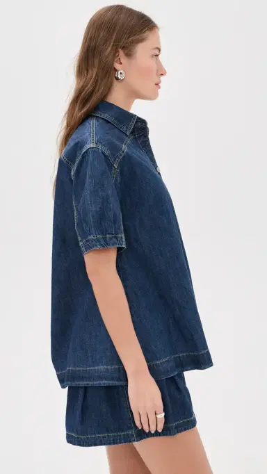 Free People Griselda Denim Button Down and Shorts Set Sea Dream Wash | Thumbnail 4 Free People Griselda Denim Button Down and Shorts Set Sea Dream Wash | Thumbnail 4