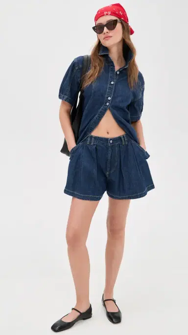 Free People Griselda Denim Button Down and Shorts Set Sea Dream Wash | Thumbnail 5 Free People Griselda Denim Button Down and Shorts Set Sea Dream Wash | Thumbnail 5
