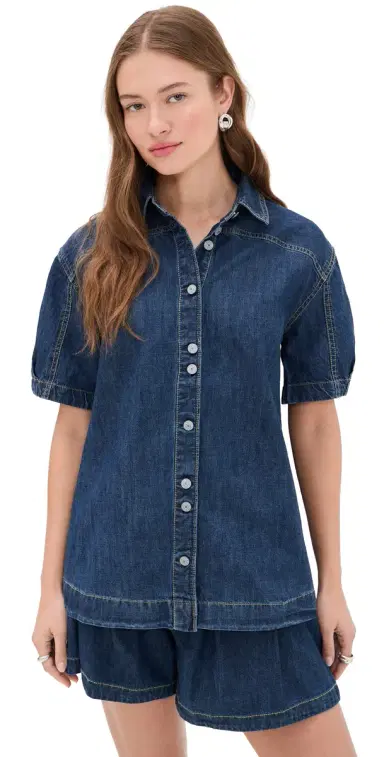 Free People Griselda Denim Button Down and Shorts Set Sea Dream Wash | Thumbnail 1 Free People Griselda Denim Button Down and Shorts Set Sea Dream Wash | Thumbnail 1