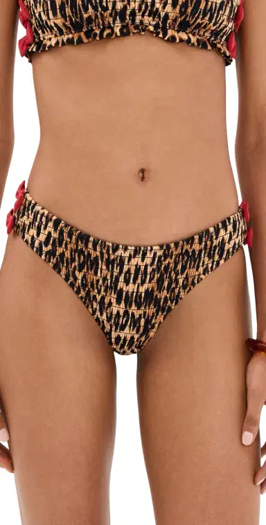 Damson Madder Shirred Bow Bikini Bottoms Brown 12 | Thumbnail 1 Damson Madder Shirred Bow Bikini Bottoms Brown 12 | Thumbnail 1