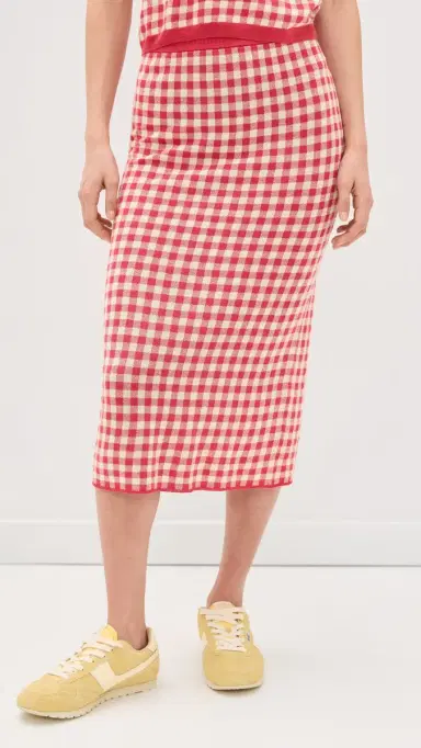 Guest In Residence Gingham Long Skirt Scarlet/Mist | Thumbnail 2 Guest In Residence Gingham Long Skirt Scarlet/Mist | Thumbnail 2