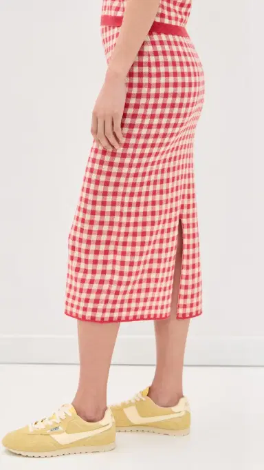 Guest In Residence Gingham Long Skirt Scarlet/Mist | Thumbnail 4 Guest In Residence Gingham Long Skirt Scarlet/Mist | Thumbnail 4