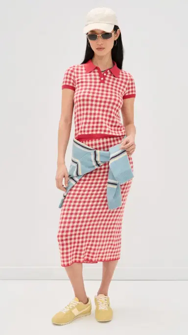 Guest In Residence Gingham Long Skirt Scarlet/Mist | Thumbnail 5 Guest In Residence Gingham Long Skirt Scarlet/Mist | Thumbnail 5