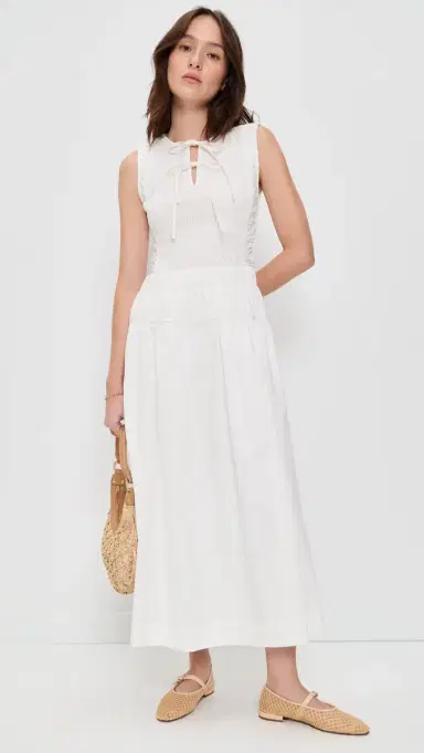 Moon River Smocked Shirred Midi Dress White | Thumbnail 2 Moon River Smocked Shirred Midi Dress White | Thumbnail 2