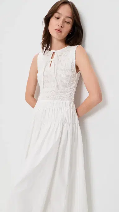 Moon River Smocked Shirred Midi Dress White | Thumbnail 5 Moon River Smocked Shirred Midi Dress White | Thumbnail 5