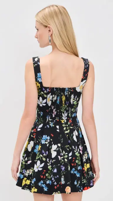 ALICE + OLIVIA Veda Pleated Mini Dress Twisting Vines Black | Thumbnail 3 ALICE + OLIVIA Veda Pleated Mini Dress Twisting Vines Black | Thumbnail 3