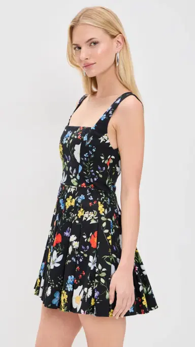 ALICE + OLIVIA Veda Pleated Mini Dress Twisting Vines Black | Thumbnail 4 ALICE + OLIVIA Veda Pleated Mini Dress Twisting Vines Black | Thumbnail 4