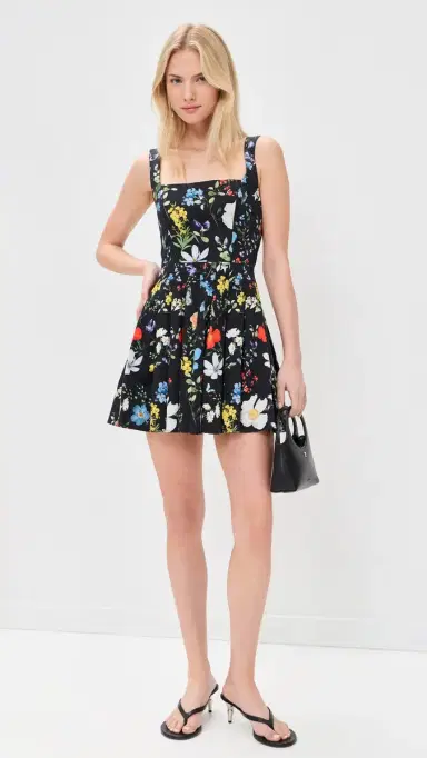 ALICE + OLIVIA Veda Pleated Mini Dress Twisting Vines Black | Thumbnail 5 ALICE + OLIVIA Veda Pleated Mini Dress Twisting Vines Black | Thumbnail 5