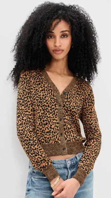 The Great. THE GREAT. The Shrunken V Neck Cardigan Leopard 3 | Thumbnail 2 The Great. THE GREAT. The Shrunken V Neck Cardigan Leopard 3 | Thumbnail 2