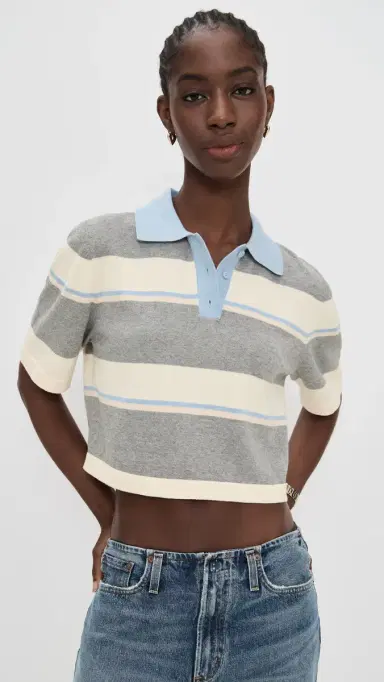 LE BOP Short Sleeve Striped Polo Heather Grey Stripe | Thumbnail 2 LE BOP Short Sleeve Striped Polo Heather Grey Stripe | Thumbnail 2