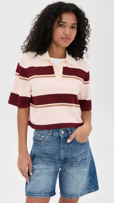 LE BOP Short Sleeve triped Polo Light Pink tripe | Thumbnail 2 LE BOP Short Sleeve triped Polo Light Pink tripe | Thumbnail 2