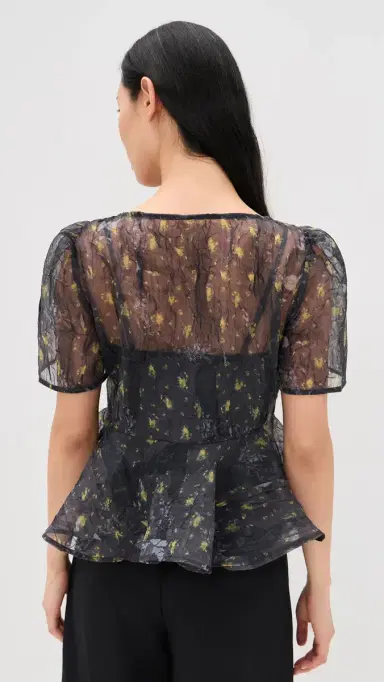 Ganni Printed Shibori Organza Sun Cut Peplum Blouse | Thumbnail 3 Ganni Printed Shibori Organza Sun Cut Peplum Blouse | Thumbnail 3