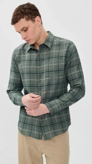 Vince Catskill Plaid ong Sleeve French Placket Shirt Seaweed/Matcha | Thumbnail 2 Vince Catskill Plaid ong Sleeve French Placket Shirt Seaweed/Matcha | Thumbnail 2