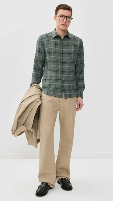 Vince Catskill Plaid ong Sleeve French Placket Shirt Seaweed/Matcha | Thumbnail 5 Vince Catskill Plaid ong Sleeve French Placket Shirt Seaweed/Matcha | Thumbnail 5