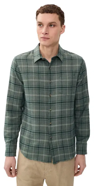 Vince Catskill Plaid ong Sleeve French Placket Shirt Seaweed/Matcha | Thumbnail 1 Vince Catskill Plaid ong Sleeve French Placket Shirt Seaweed/Matcha | Thumbnail 1