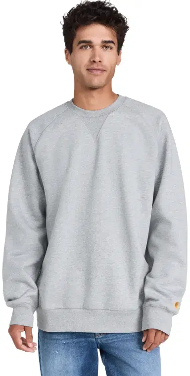 Carhartt WIP Chase Crewneck Sweatshirt Grey Heather/Gold | Thumbnail 1 Carhartt WIP Chase Crewneck Sweatshirt Grey Heather/Gold | Thumbnail 1