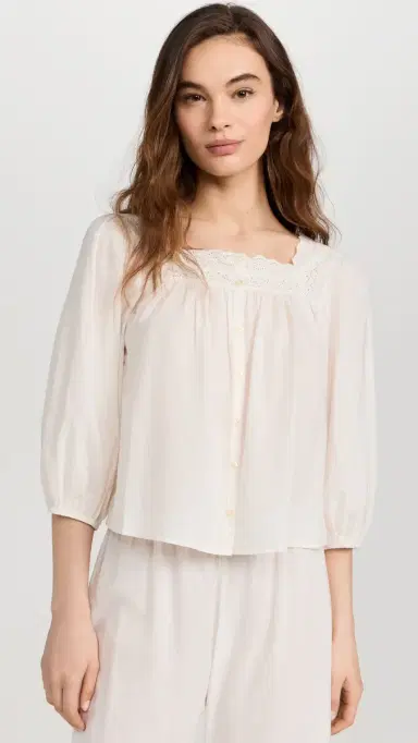 The Great. THE GREAT. The Eyelet Button Sleep Top True White 2 | Thumbnail 2 The Great. THE GREAT. The Eyelet Button Sleep Top True White 2 | Thumbnail 2