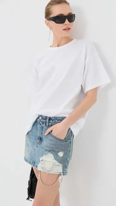 AREA Crystal Fray Denim Miniskirt Medium Blue | Thumbnail 2 AREA Crystal Fray Denim Miniskirt Medium Blue | Thumbnail 2