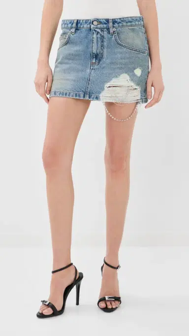 AREA Crystal Fray Denim Miniskirt Medium Blue | Thumbnail 3 AREA Crystal Fray Denim Miniskirt Medium Blue | Thumbnail 3