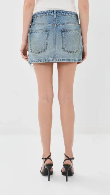 AREA Crystal Fray Denim Miniskirt Medium Blue | Thumbnail 4 AREA Crystal Fray Denim Miniskirt Medium Blue | Thumbnail 4