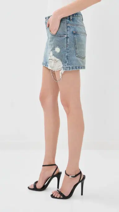 AREA Crystal Fray Denim Miniskirt Medium Blue | Thumbnail 5 AREA Crystal Fray Denim Miniskirt Medium Blue | Thumbnail 5