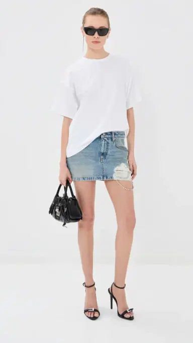 AREA Crystal Fray Denim Miniskirt Medium Blue | Thumbnail 6 AREA Crystal Fray Denim Miniskirt Medium Blue | Thumbnail 6