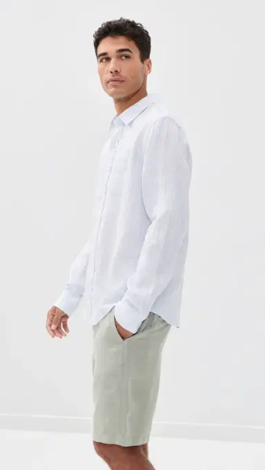 Vince Tate Stripe Long Sleeve Classic Shirt Optic White/Novo | Thumbnail 4 Vince Tate Stripe Long Sleeve Classic Shirt Optic White/Novo | Thumbnail 4