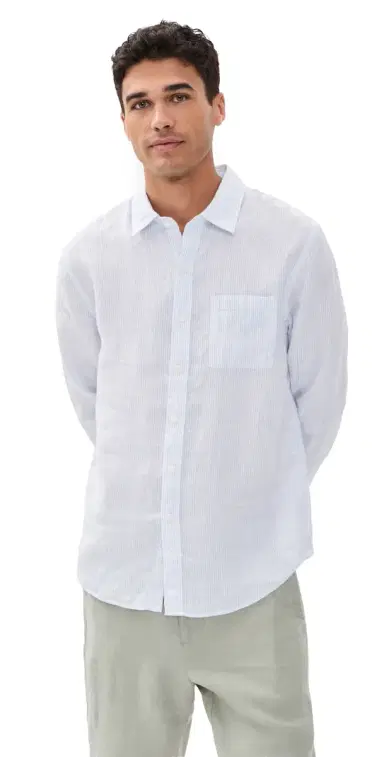 Vince Tate Stripe Long Sleeve Classic Shirt Optic White/Novo | Thumbnail 1 Vince Tate Stripe Long Sleeve Classic Shirt Optic White/Novo | Thumbnail 1