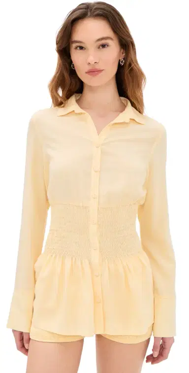 Seven Wonders Adora Long Sleeve Shirred Shirt Lemon | Thumbnail 1 Seven Wonders Adora Long Sleeve Shirred Shirt Lemon | Thumbnail 1