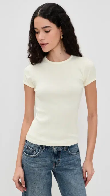 DONNI. The Pointelle Baby Tee Creme | Thumbnail 2 DONNI. The Pointelle Baby Tee Creme | Thumbnail 2
