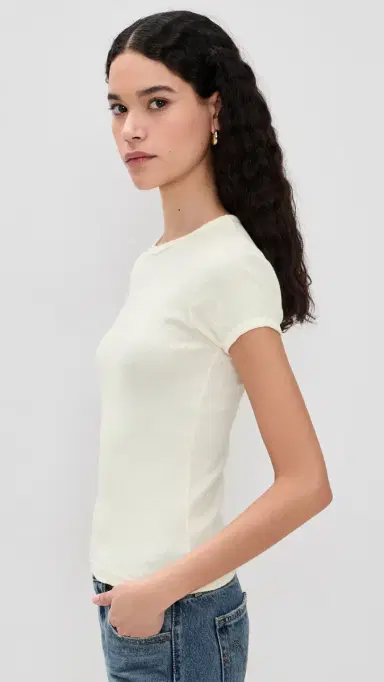DONNI. The Pointelle Baby Tee Creme | Thumbnail 4 DONNI. The Pointelle Baby Tee Creme | Thumbnail 4
