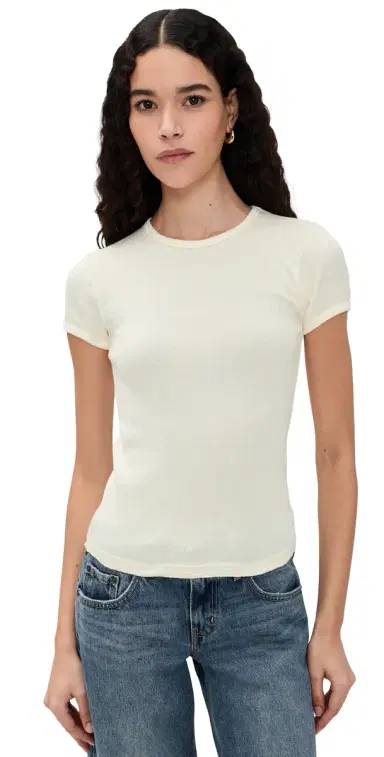 DONNI. The Pointelle Baby Tee Creme | Thumbnail 1 DONNI. The Pointelle Baby Tee Creme | Thumbnail 1