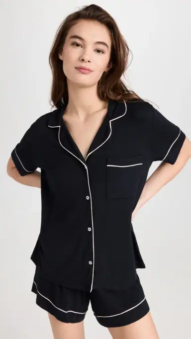 Eberjey Gisele The Relaxed Shorts Pajamas et Black/orbet | Thumbnail 2 Eberjey Gisele The Relaxed Shorts Pajamas et Black/orbet | Thumbnail 2