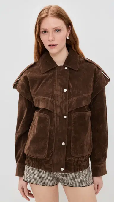 Avec Les Filles Faux Suede Layered Bomber Jacket Brunette | Thumbnail 2 Avec Les Filles Faux Suede Layered Bomber Jacket Brunette | Thumbnail 2