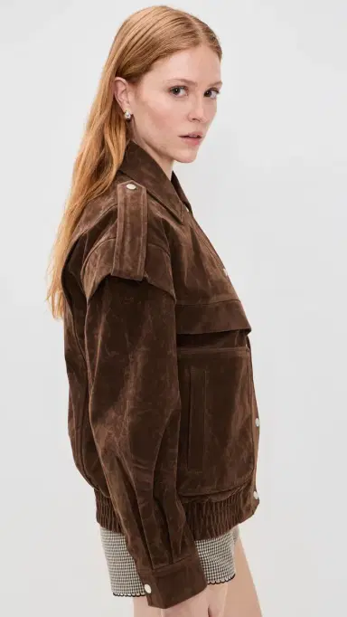 Avec Les Filles Faux Suede Layered Bomber Jacket Brunette | Thumbnail 4 Avec Les Filles Faux Suede Layered Bomber Jacket Brunette | Thumbnail 4